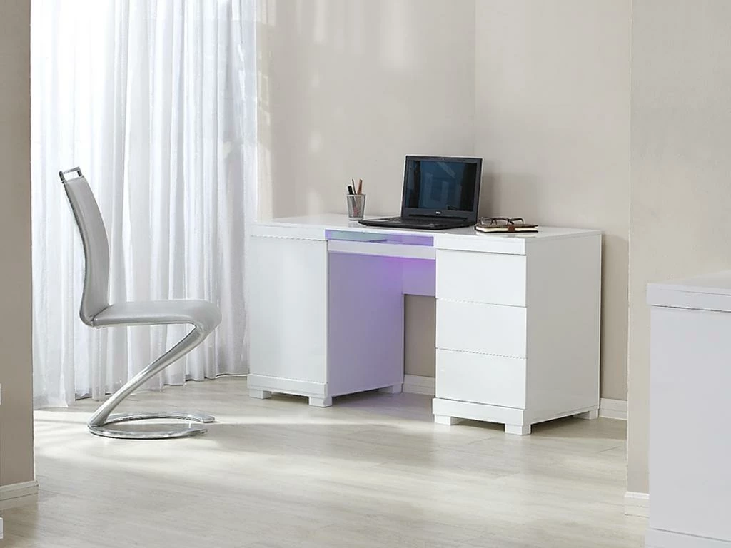 Bureau PLUTON - MDF Laqué Blanc - LEDs - 1 Porte & 3 Tiroirs 16 Bureau PLUTON - MDF Laqué Blanc - LEDs - 1 Porte & 3 Tiroirs – Image 14