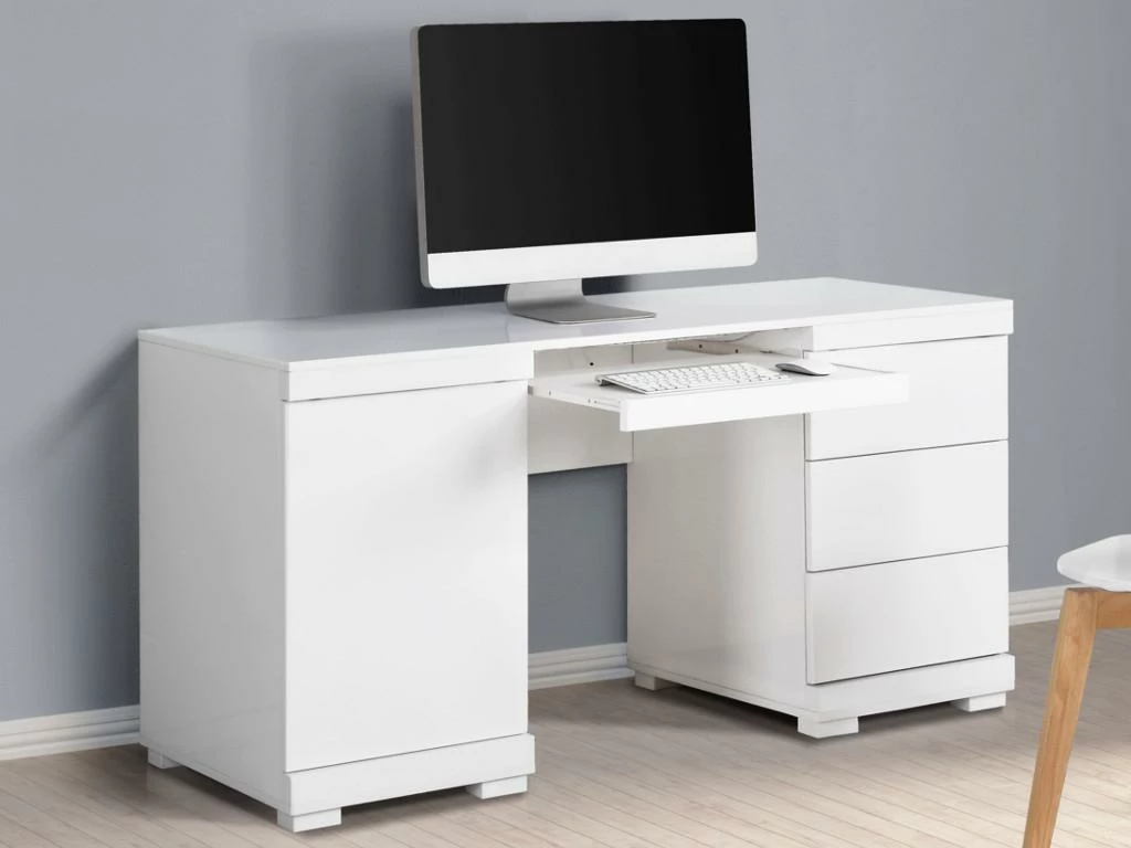 Bureau PLUTON - MDF Laqué Blanc - LEDs - 1 Porte & 3 Tiroirs 13 Bureau PLUTON - MDF Laqué Blanc - LEDs - 1 Porte & 3 Tiroirs – Image 11
