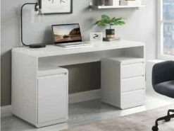 Bureau Avec Rangements SERGUEI - MDF Laqué Blanc