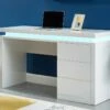 Bureau EMERSON - 3 Tiroirs - MDF Laqué Blanc - LEDs -DECO Ventes bureau 380465