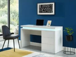 Bureau EMERSON - 3 Tiroirs - MDF Laqué Blanc - LEDs -DECO Ventes bureau 380481