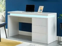 Bureau EMERSON - 3 Tiroirs - MDF Laqué Blanc - LEDs -DECO Ventes bureau 380483