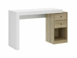 Bureau Extensible 2 Tiroirs Et 1 Niche - Coloris : Blanc Et Naturel - EVAN -DECO Ventes bureau 391295