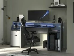 Bureau Gamer MOBA - Avec Rangements - LEDs - Gris -DECO Ventes bureau 392509