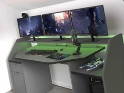 Bureau Gamer MOBA - Avec Rangements - LEDs - Gris -DECO Ventes bureau 392515
