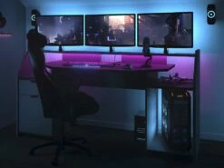 Bureau Gamer MOBA - Avec Rangements - LEDs - Gris -DECO Ventes bureau 392519