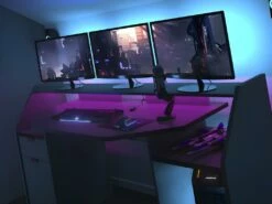 Bureau Gamer MOBA - Avec Rangements - LEDs - Gris -DECO Ventes bureau 392521