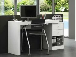 Bureau Extensible 2 Tiroirs Et 1 Niche - Coloris : Blanc - EVAN
