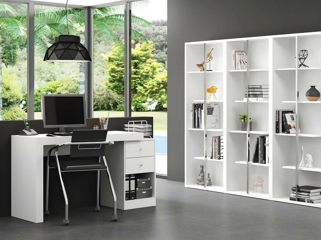Bureau Extensible 2 Tiroirs Et 1 Niche - Coloris : Blanc - EVAN 5 Bureau Extensible 2 Tiroirs Et 1 Niche - Coloris : Blanc - EVAN – Image 3