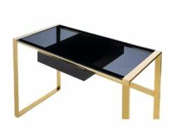 Bureau Avec 1 Tiroir - Verre Trempé Et Acier - Noir Et Doré - SALI De Pascal Morabito -DECO Ventes bureau 437409