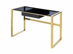 Bureau Avec 1 Tiroir - Verre Trempé Et Acier - Noir Et Doré - SALI De Pascal Morabito -DECO Ventes bureau 437411