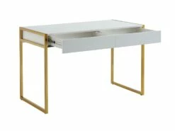 Bureau Avec 2 Tiroirs - MDF Laqué Et Métal - Blanc Et Doré - MASON De Pascal Morabito -DECO Ventes bureau 446203