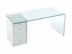 Bureau MURIEL Avec Rangements - 4 Tiroirs - Verre Trempé & MDF -DECO Ventes bureau 446855