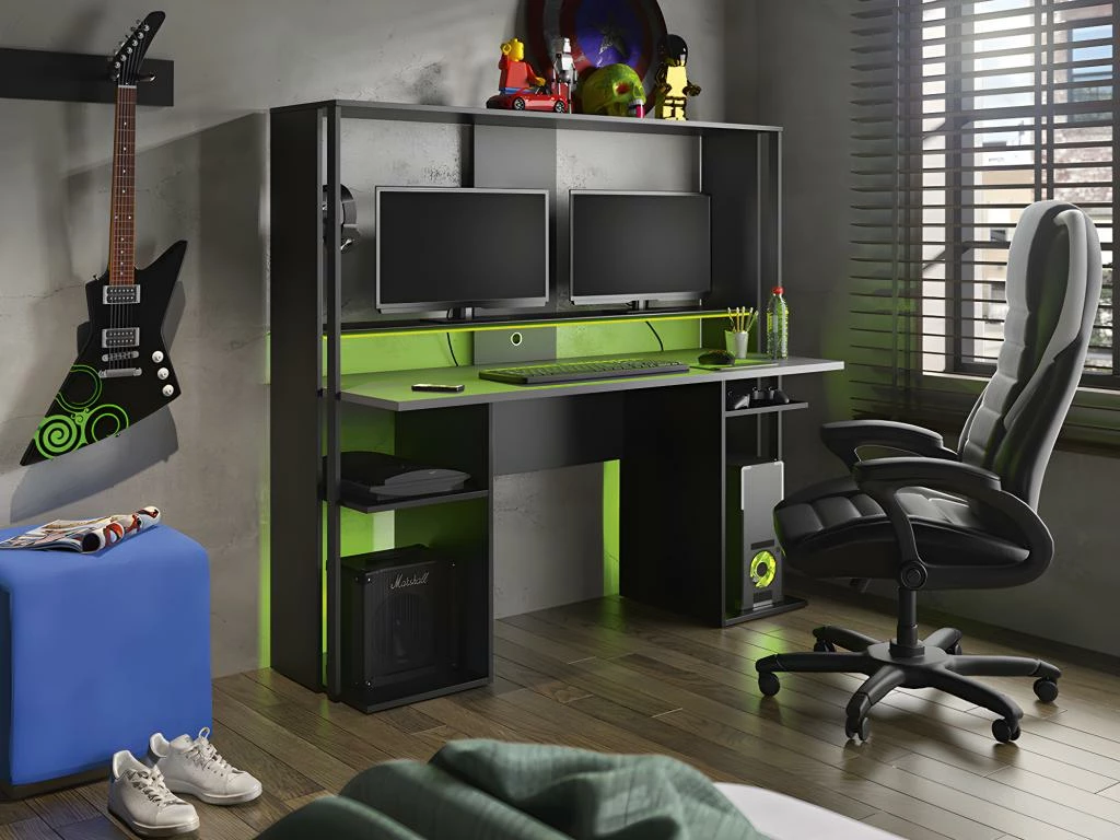 Bureau Gamer STANDA - Avec Rangements Et LEDs - Noir 3 Bureau Gamer STANDA - Avec Rangements Et LEDs - Noir