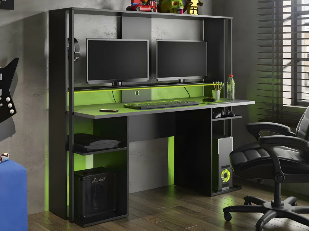 Bureau Gamer STANDA - Avec Rangements Et LEDs - Noir 4 Bureau Gamer STANDA - Avec Rangements Et LEDs - Noir – Image 2