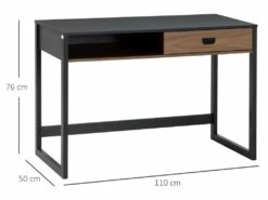 Bureau Style Industriel Casier Tiroir Coulissant Panneaux MDF Noir Aspect Noyer -DECO Ventes console 23021403