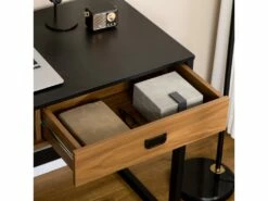 Bureau Style Industriel Casier Tiroir Coulissant Panneaux MDF Noir Aspect Noyer -DECO Ventes console 23021405