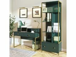 Ensemble De 2 Meubles De Bureau. Console Et étagère Collection DOUGLAS Coloris Vert Et Doré