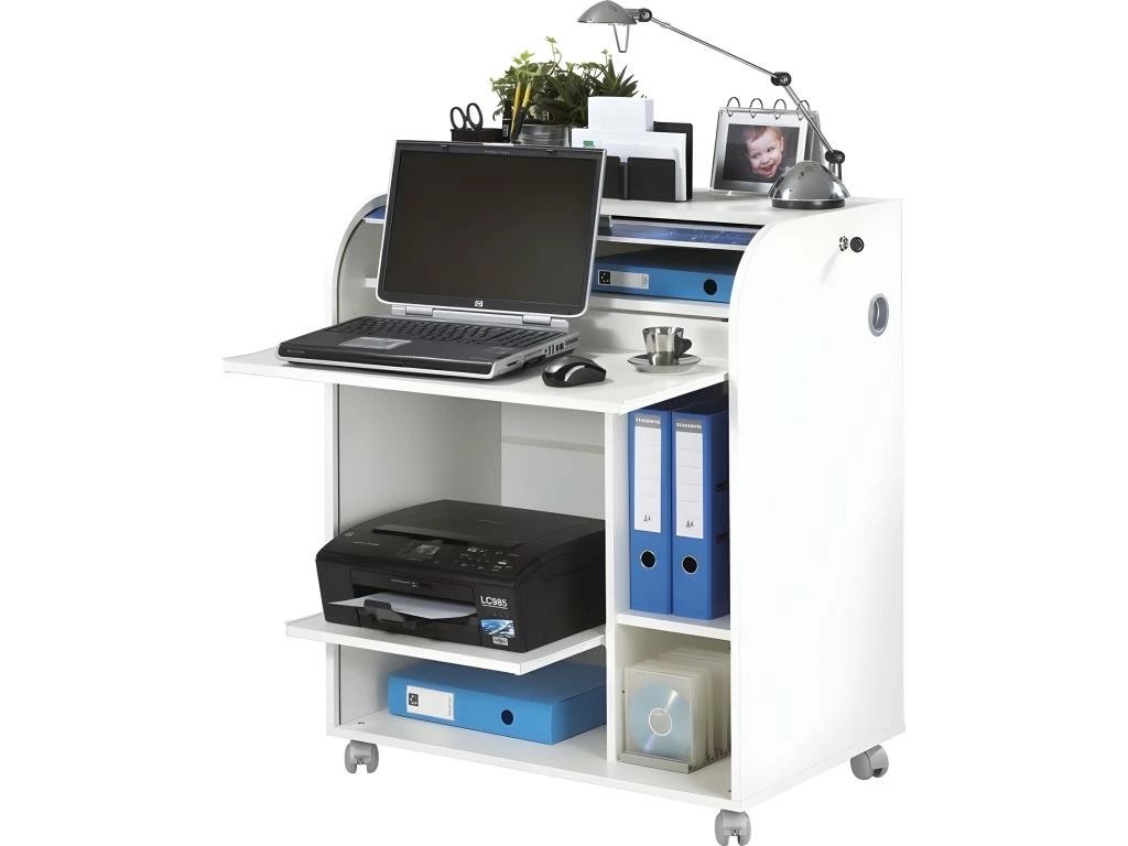 Bureau Informatique Blanc à Roulettes - Coloris: Blanc 3 Bureau Informatique Blanc à Roulettes - Coloris: Blanc