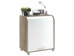 Bureau Informatique Chêne 1 Rideau - Coloris: Blanc -DECO Ventes meuble bureau 10039115