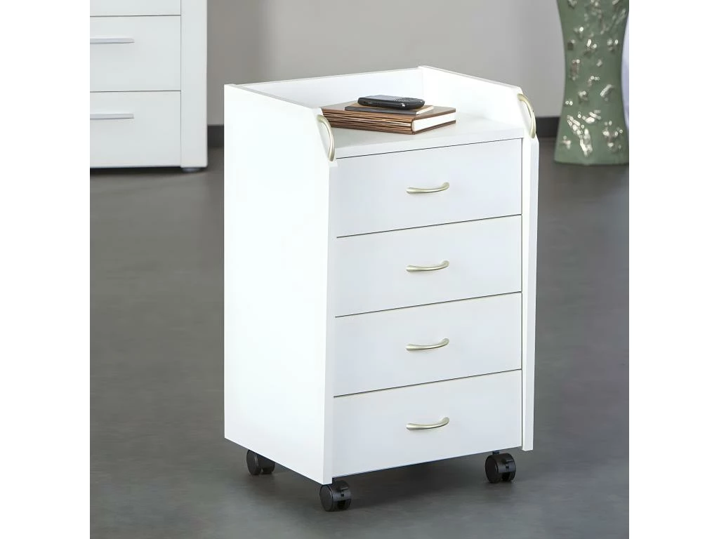 TEO - Caisson 4 Tiroirs Sur Roulettes Coloris Blanc 7 TEO - Caisson 4 Tiroirs Sur Roulettes Coloris Blanc – Image 5