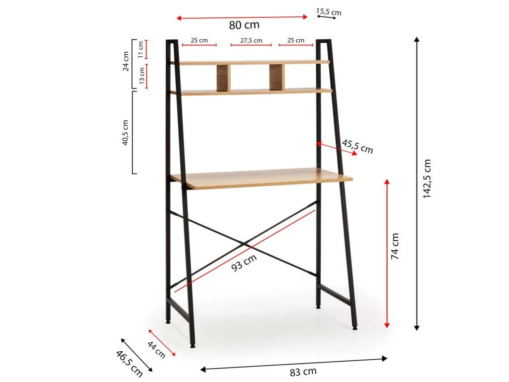 Bureau Blanca Noir, 1 étagère, Style Industriel, 83 Cm Longueur 6 Bureau Blanca Noir, 1 étagère, Style Industriel, 83 Cm Longueur – Image 4