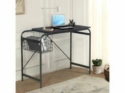 Bureau Hêtre Bois 1 Panier Métallique Noir Noyer -DECO Ventes meuble bureau 10048345
