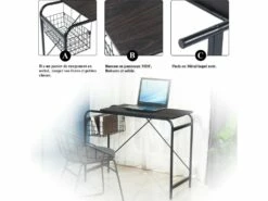 Bureau Hêtre Bois 1 Panier Métallique Noir Noyer -DECO Ventes meuble bureau 10048347