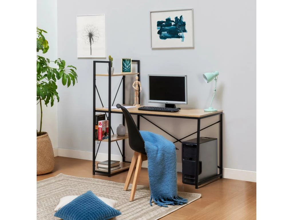 Bureau Lidia Noir, 3 étagères, Style Industriel, 120 Cm Longueur 6 Bureau Lidia Noir, 3 étagères, Style Industriel, 120 Cm Longueur – Image 5