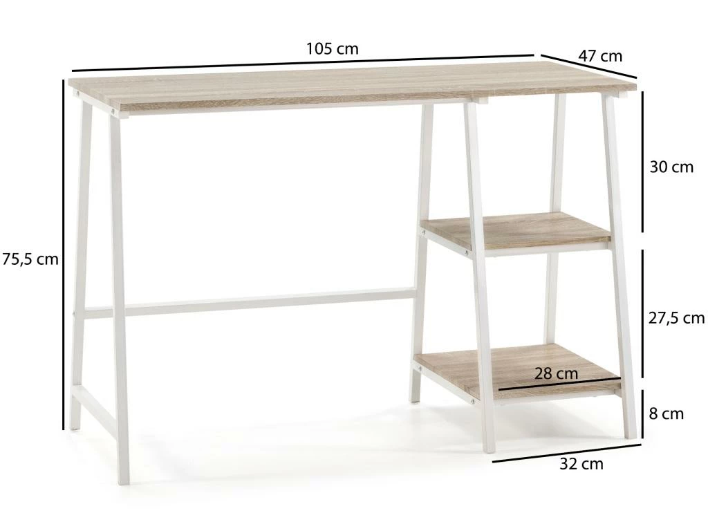 Bureau Lisboa Blanc, Table Pour PC, Style Industriel, 105 Cm Longueur 4 Bureau Lisboa Blanc, Table Pour PC, Style Industriel, 105 Cm Longueur – Image 2