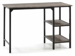 Bureau Colón Noir,Table Pour PC, 2 Rayons, Style Industriel, 110 Cm Longueur