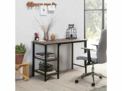 Bureau Colón Noir,Table Pour PC, 2 Rayons, Style Industriel, 110 Cm Longueur -DECO Ventes meuble bureau 10762127