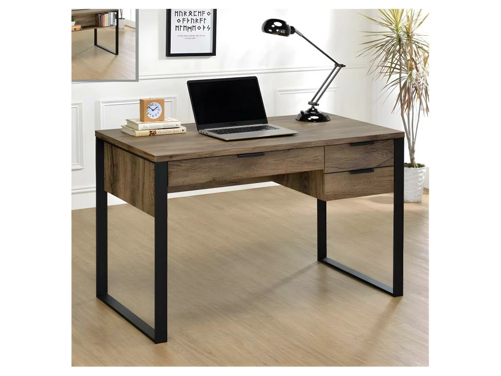 Bureau 3 Tiroirs 1 Niche Bois/Metal - JINK 3 Bureau 3 Tiroirs 1 Niche Bois/Metal - JINK