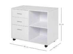 HOMCOM Support D'imprimante Organiseur Bureau Caisson 3 Tiroirs + 2 Niches + Grand Plateau Panneaux Particules Blanc