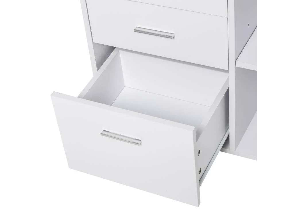 HOMCOM Support D'imprimante Organiseur Bureau Caisson 3 Tiroirs + 2 Niches + Grand Plateau Panneaux Particules Blanc 5 HOMCOM Support D'imprimante Organiseur Bureau Caisson 3 Tiroirs + 2 Niches + Grand Plateau Panneaux Particules Blanc – Image 3