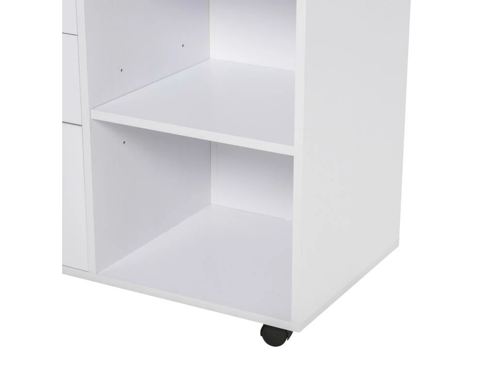 HOMCOM Support D'imprimante Organiseur Bureau Caisson 3 Tiroirs + 2 Niches + Grand Plateau Panneaux Particules Blanc 6 HOMCOM Support D'imprimante Organiseur Bureau Caisson 3 Tiroirs + 2 Niches + Grand Plateau Panneaux Particules Blanc – Image 4