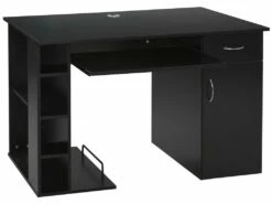 Bureau Informatique Multimédia Multi-rangements Avec étagère Tiroir Tablette Clavier MDF 120 X 60 X 74 Cm Noir -DECO Ventes meuble bureau 12288617