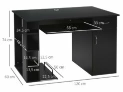 Bureau Informatique Multimédia Multi-rangements Avec étagère Tiroir Tablette Clavier MDF 120 X 60 X 74 Cm Noir -DECO Ventes meuble bureau 12288619