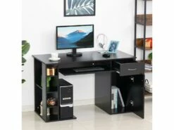 Bureau Informatique Multimédia Multi-rangements Avec étagère Tiroir Tablette Clavier MDF 120 X 60 X 74 Cm Noir -DECO Ventes meuble bureau 12288621