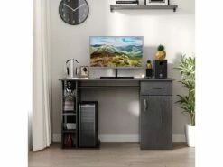 Bureau Informatique Multimédia Multi-rangements Avec étagère Tiroir Tablette Clavier MDF 120 X 60 X 74 Cm Noir -DECO Ventes meuble bureau 12288623