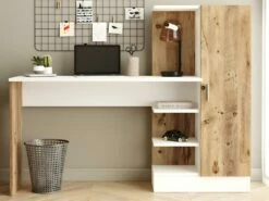Bureau Avec Armoire De Rangements - Coloris : Naturel Et Blanc - MILARIA -DECO Ventes meuble bureau 12475759