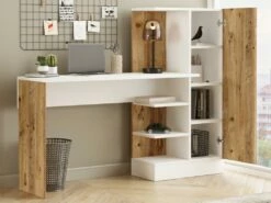 Bureau Avec Armoire De Rangements - Coloris : Naturel Et Blanc - MILARIA -DECO Ventes meuble bureau 12475777