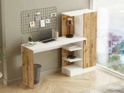 Bureau Avec Armoire De Rangements - Coloris : Naturel Et Blanc - MILARIA