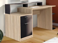 Bureau Avec Rangements ZACHARIE - Coloris : Chêne Et Noir -DECO Ventes meuble bureau 12497171