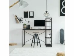 Table De Bureau Pour PC Avec Bibliothèque Bois Noir Métal Moderne