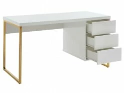 Bureau Avec 3 Tiroirs - MDF Laqué Et Métal - Blanc Et Doré - TIMFIA De Pascal Morabito -DECO Ventes meuble bureau 12556075