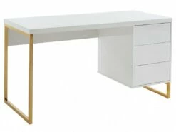 Bureau Avec 3 Tiroirs - MDF Laqué Et Métal - Blanc Et Doré - TIMFIA De Pascal Morabito -DECO Ventes meuble bureau 12556077