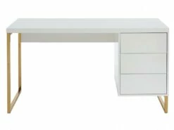 Bureau Avec 3 Tiroirs - MDF Laqué Et Métal - Blanc Et Doré - TIMFIA De Pascal Morabito -DECO Ventes meuble bureau 12556081