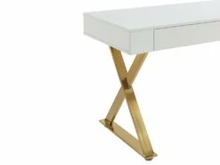 Bureau Avec 2 Tiroirs - MDF Laqué Et Métal - Blanc Et Doré - PLEISA De Pascal Morabito -DECO Ventes meuble bureau 12556201