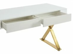 Bureau Avec 2 Tiroirs - MDF Laqué Et Métal - Blanc Et Doré - PLEISA De Pascal Morabito -DECO Ventes meuble bureau 12556213